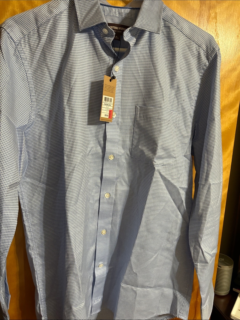 Johnston & Murphy Light Blue Micro-Check Dress Shirt